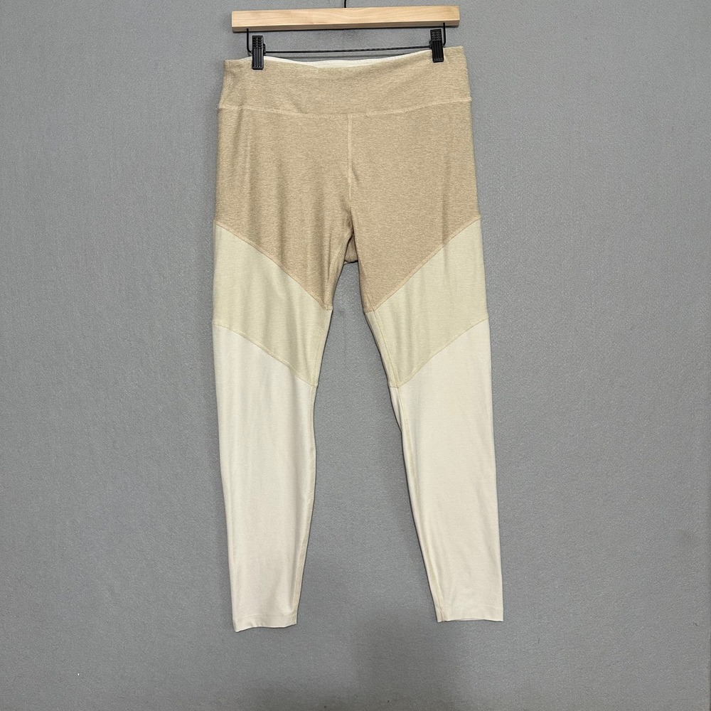 Outdoor Voices Tri-Tone Colorblock Leggings Tan Cream Large 7/8 Length Yoga
